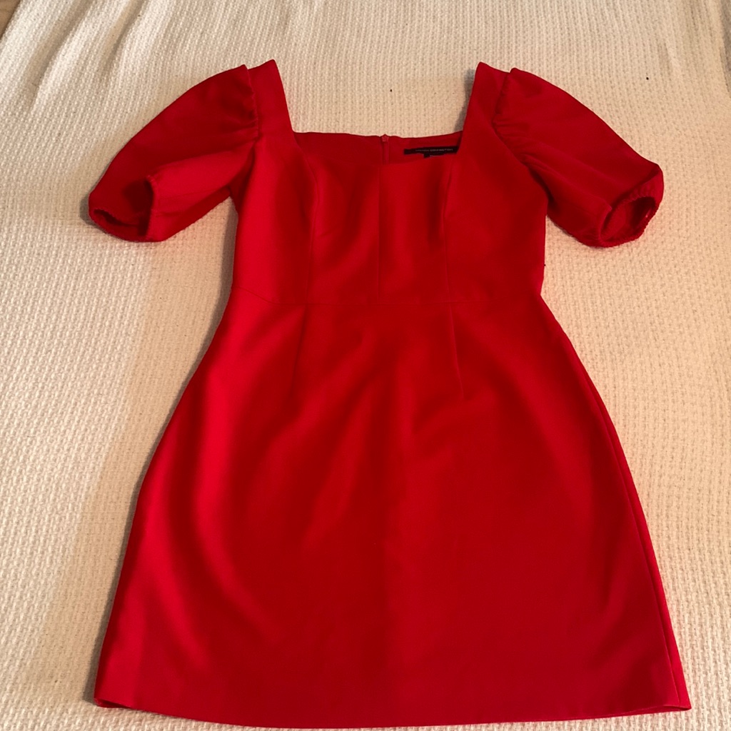 French Connection Berina Whisper Puff Sleeve Dress In Red